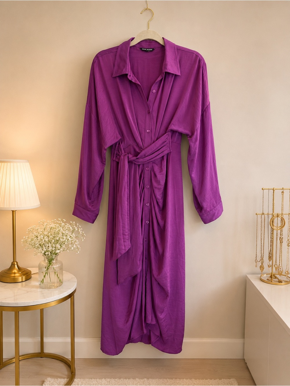 Steve Madden Fuchsia Button-Front Tie-Waist Robe